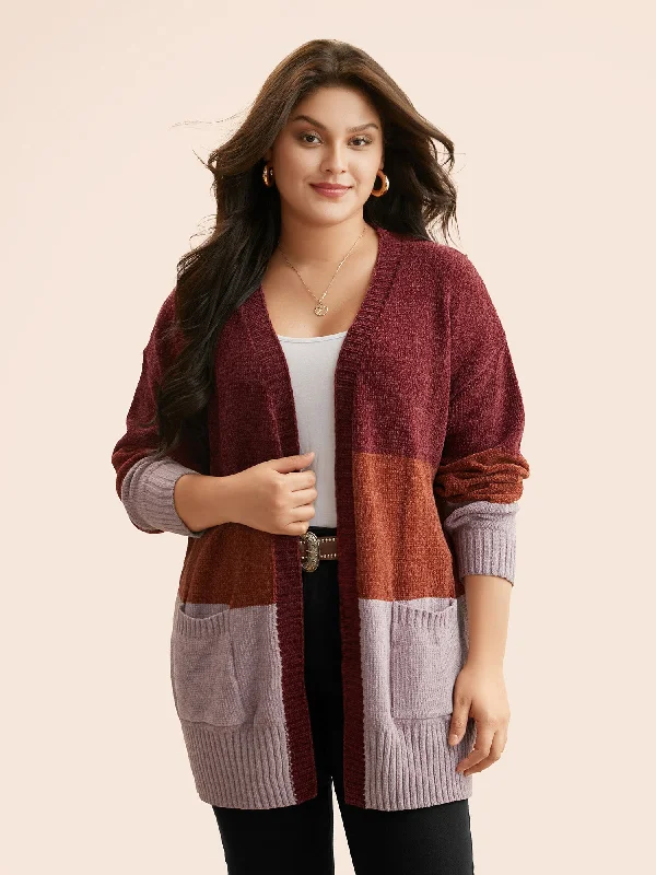 Colorblock Contrast Patch Pocket Cardigan