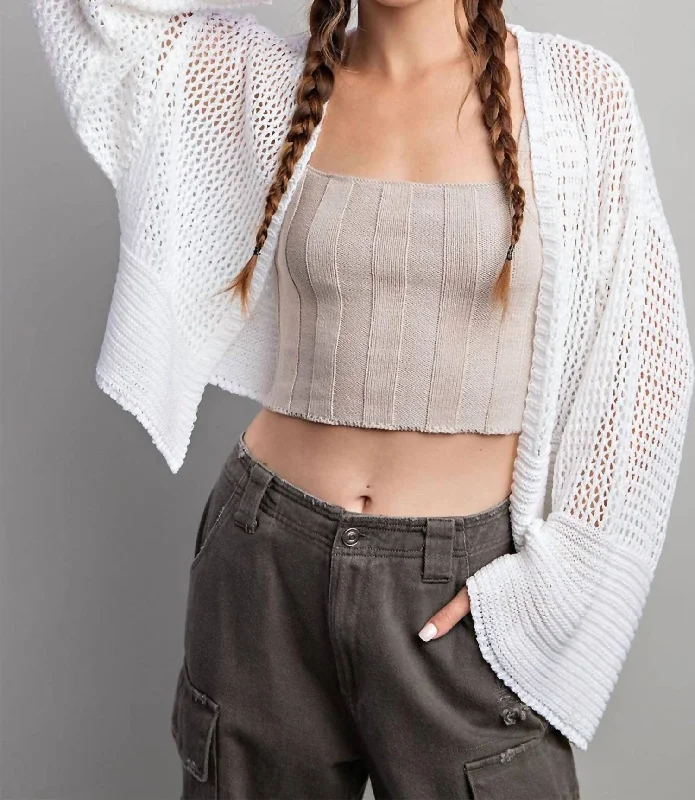 Eyelet Knit Cardigan In White