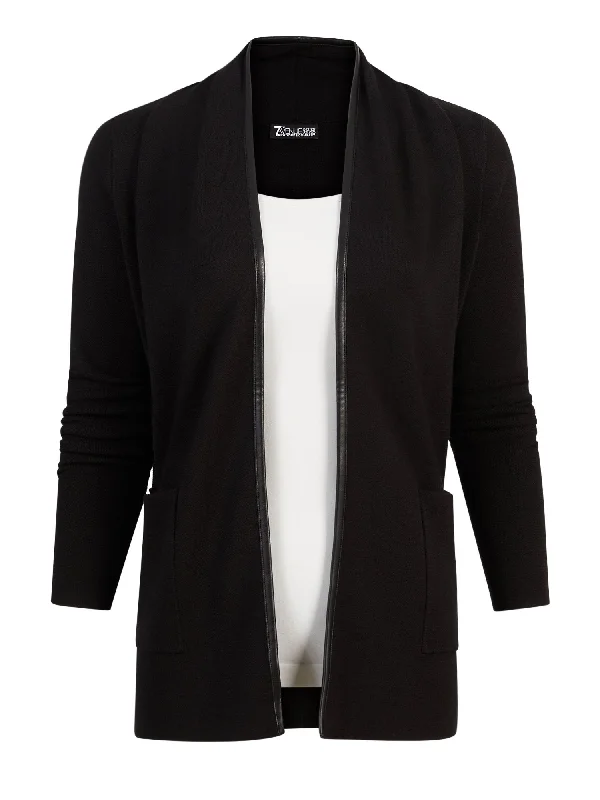 Faux Leather Trim Cardigan