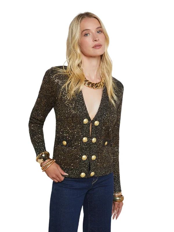 Jinny Sequin Cardigan - Black/Gold Sequin