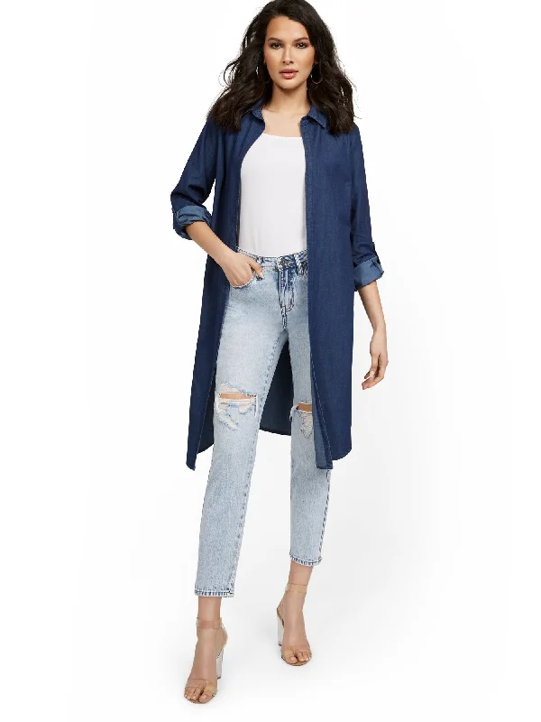 Long-Sleeve Denim Duster