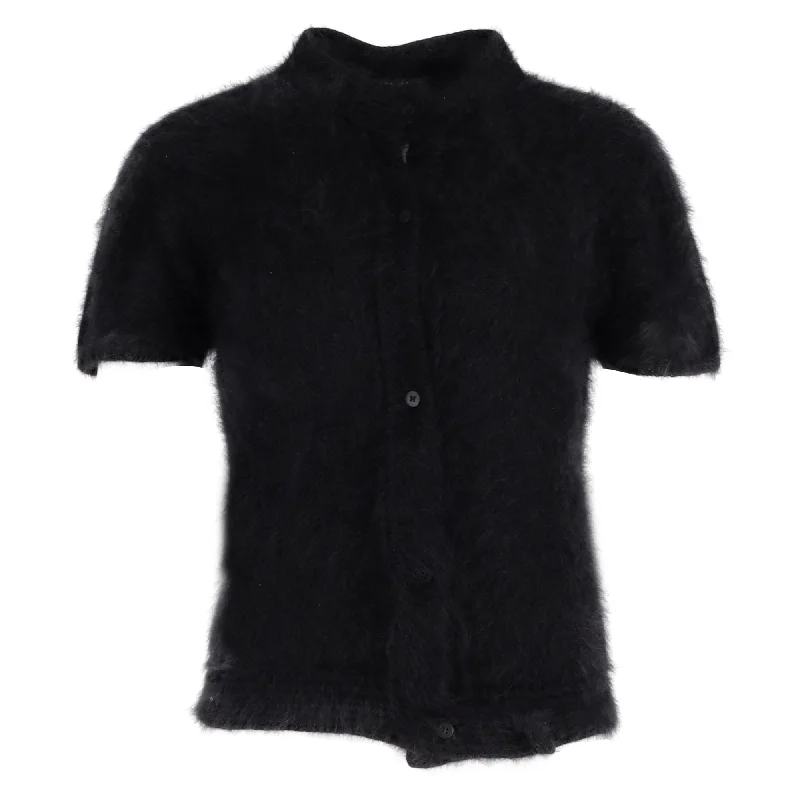 Max Mara Button Down Short-Sleeved Cardigan in Black Wool