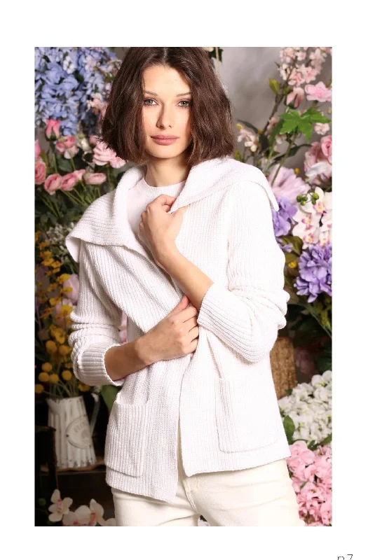 Minnie Rose Cotton Cashmere Shaker Cardigan - White