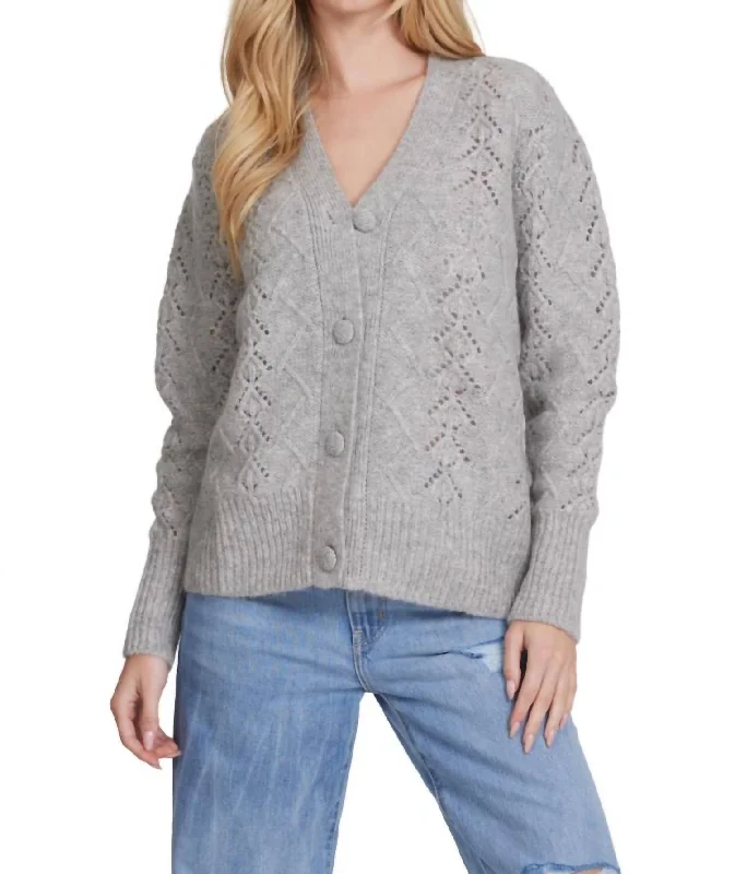 Mohair Pointelle Oversized Cardigan In Light Grey