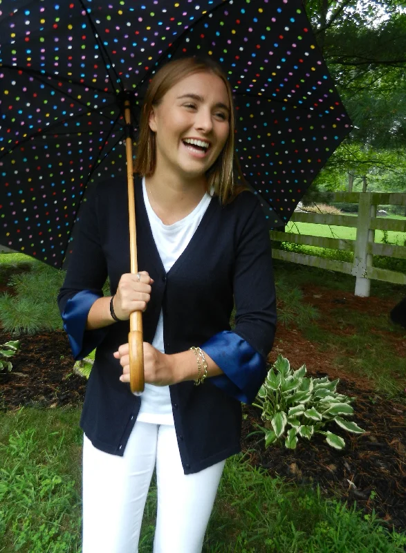 Wednesday Cardigan Navy w Navy Grosgrain 3/4 Sleeve - (WC Navy Navy)