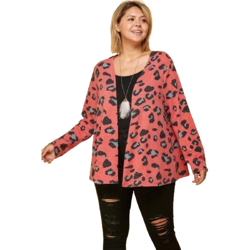 Plus Size Animal Printed Open Front Cropped Cardigan