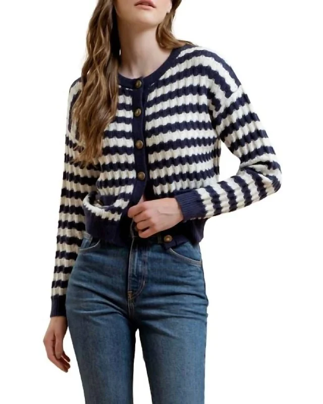 Stripe Cardigan In Navy