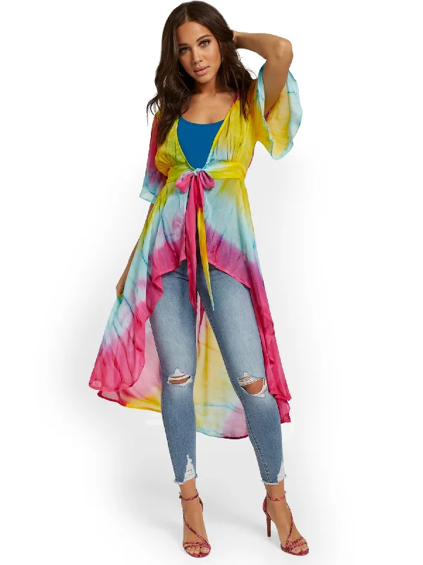 Tie-Dye Tie-Front Hi-Lo Duster