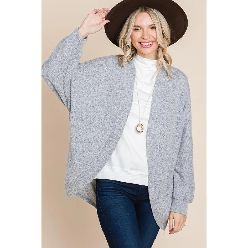 Two Tone Open Front Warm And Cozy Circle Cardigan With Side Pockets