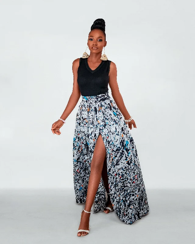 Carol Ankara Maxi Skirt | Black and White African Print