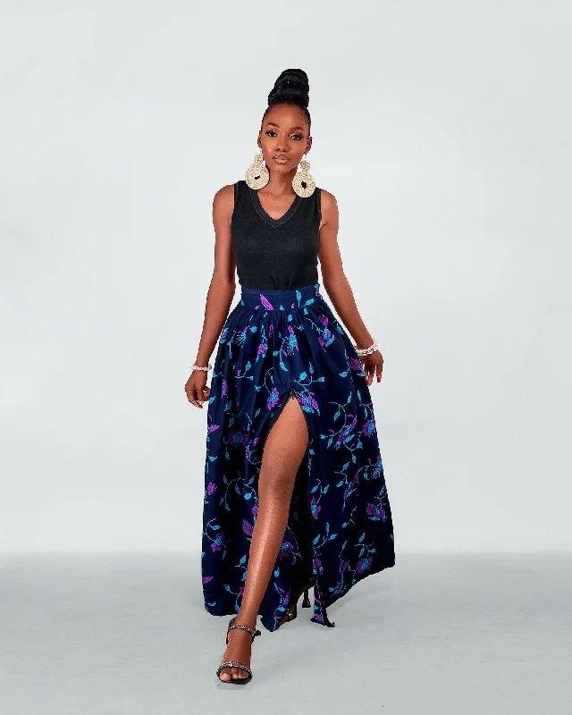 Cora Ankara Maxi Skirt | Navy Blue African Print