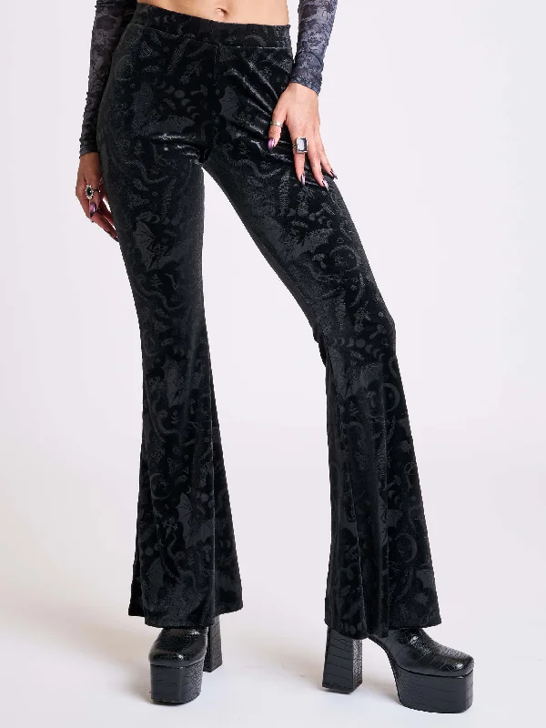 Embossed Black Velvet Flared Legging