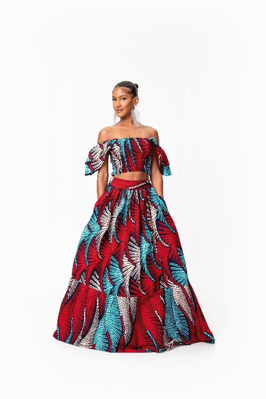 ONA African Print Ruffle Sleeve Crop Top