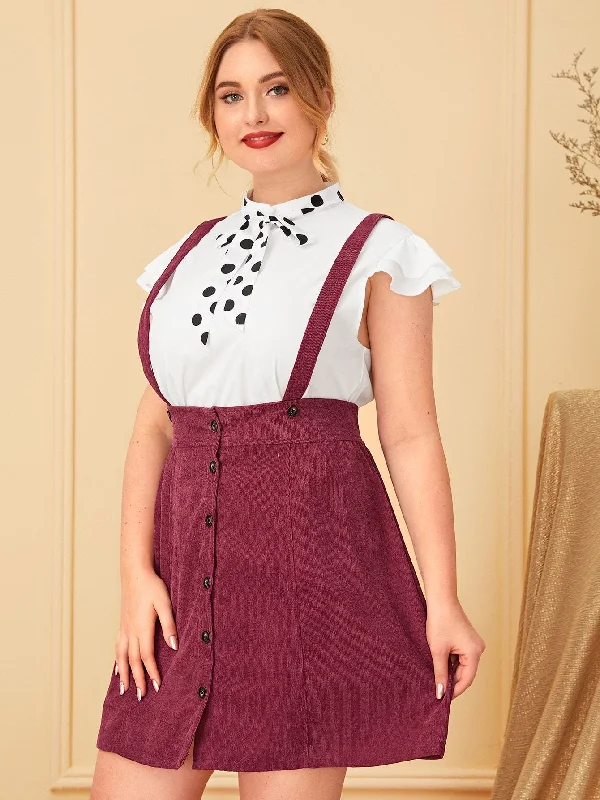 Plus Button Front Corduroy Pinafore Skirt