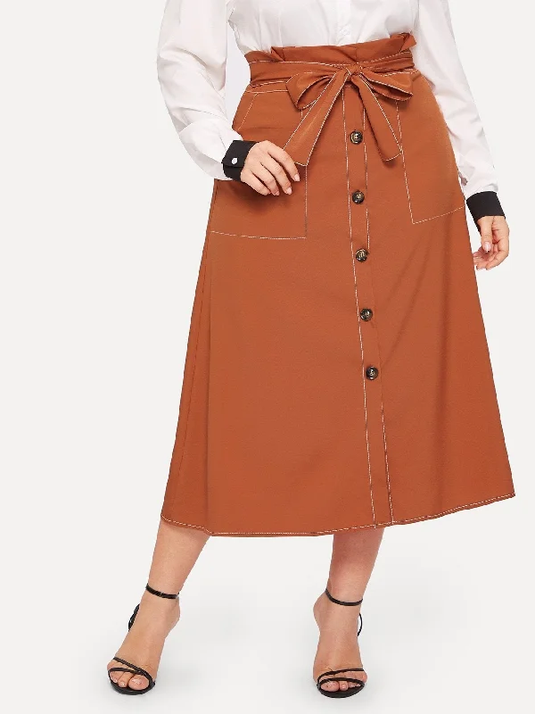 Plus Button Through Belted Paperbag Skirt