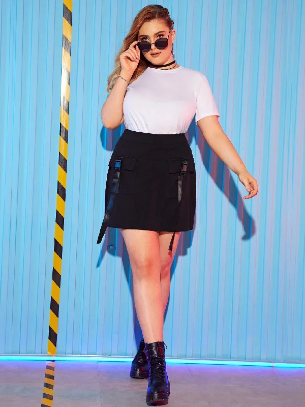 Plus Contrast Tape Double Pocket Mini Skirt