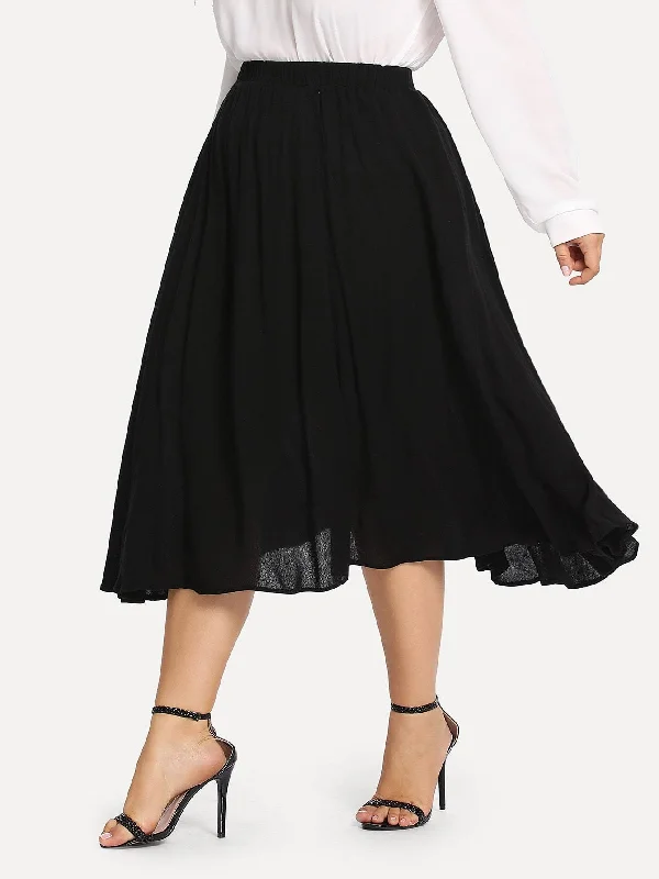 Plus Elastic Waist Midi Skirt