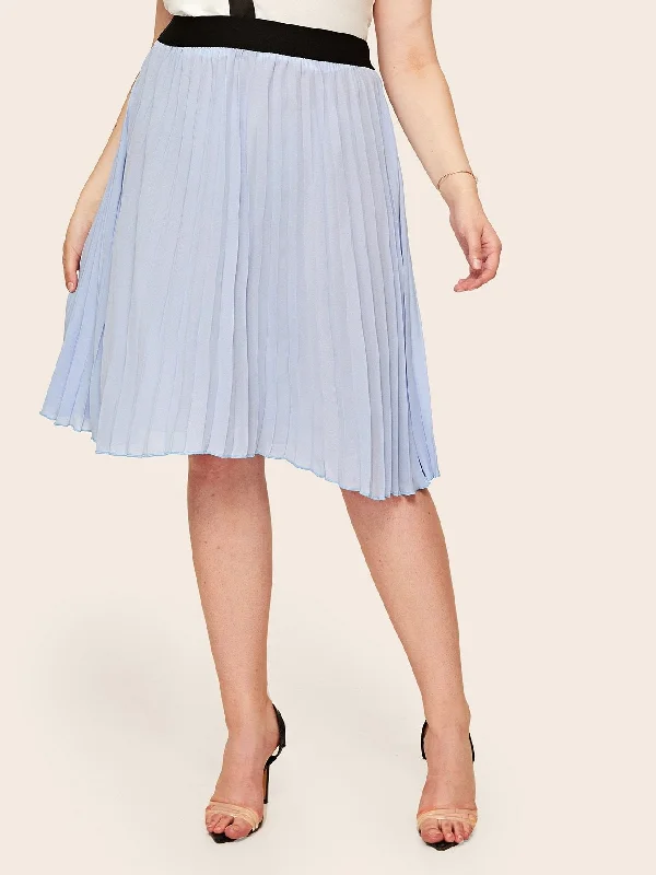 Plus Elastic Waist Pleated Skirt