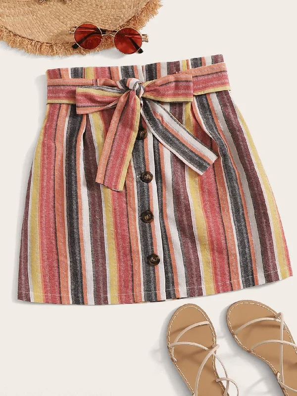 Plus Multicoloured Striped Button Front Skirt