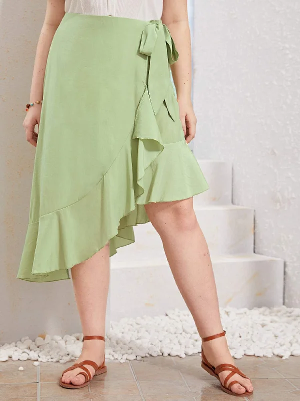 Plus Side Knot Ruffle Hem Wrap Skirt