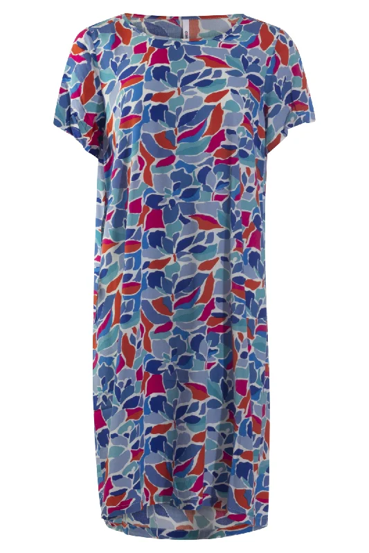 Printed Viscose Dress | Blues Orange Abst | 3341AR