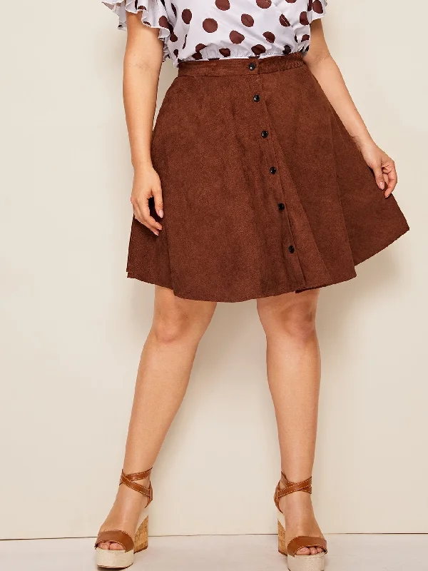 SHEIN Plus Button Up Corduroy Skirt