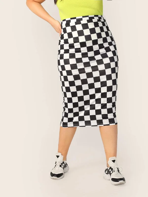 SHEIN Plus Checked Print Pencil Skirt