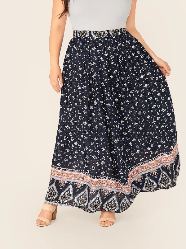 SHEIN Plus Floral & Paisley Print Maxi Skirt