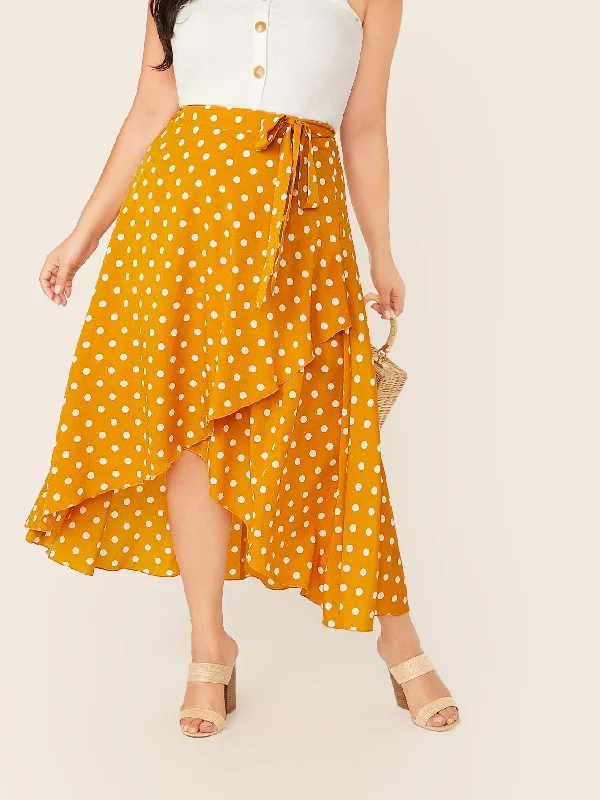 SHEIN Plus Polka Dot Wrap Knot Skirt