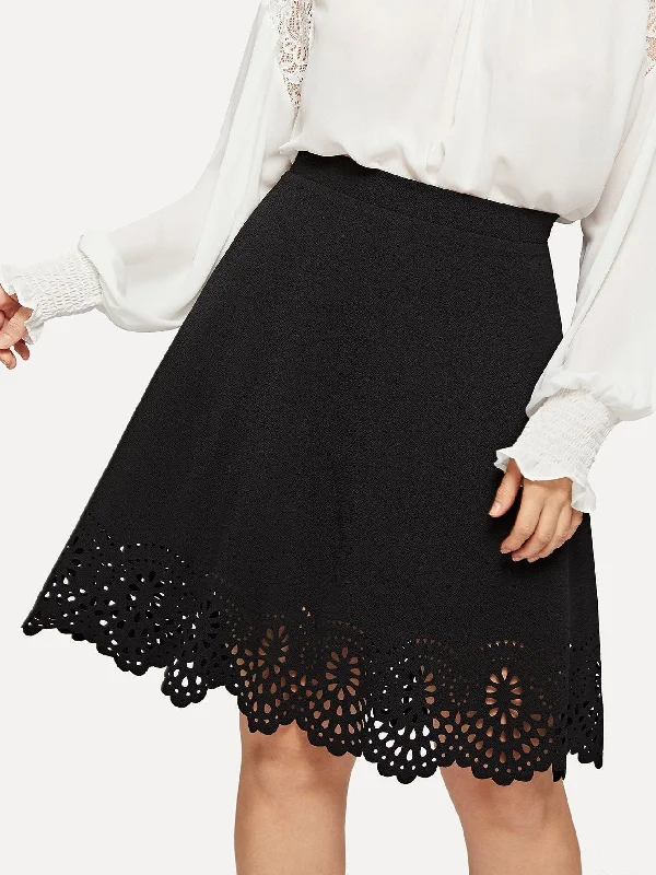 SHEIN Plus Scallop Cut Solid Skirt