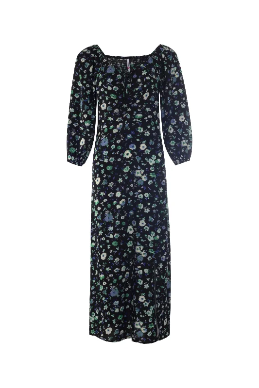 Shirred back ptd Viscose Maxi Dress | Green Black Sprig | 3358AR