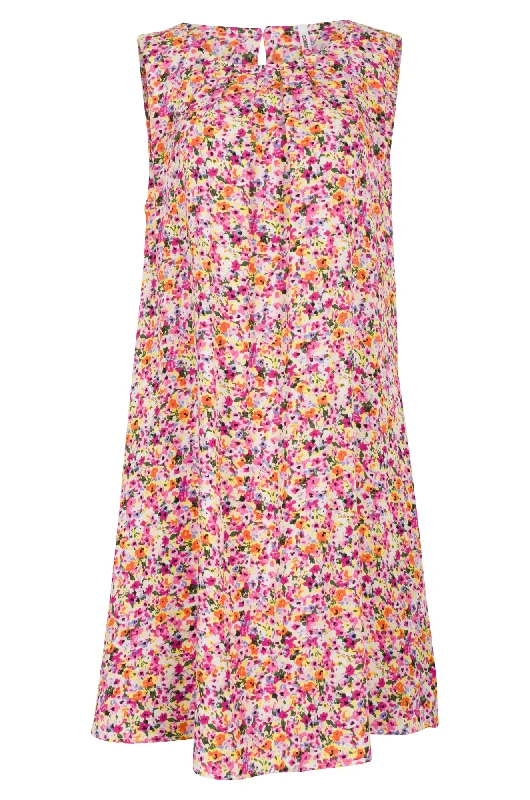 Sleeveless Viscose Dress | Pink Multi Ditsy | 3340AR