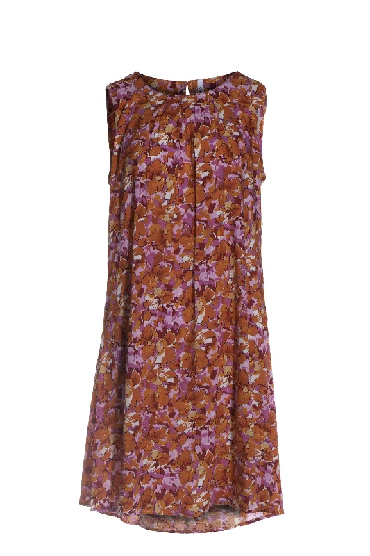 Sleeveless Viscose Dress | Pink Orange Flowers | 3340AR