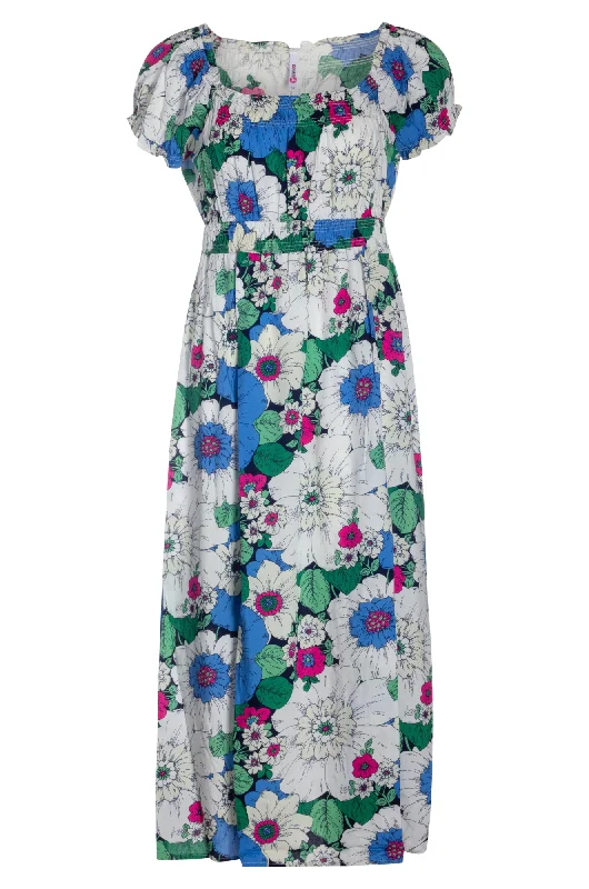 Viscose Dress with shirring details | Sky Green Flower | 3351AR