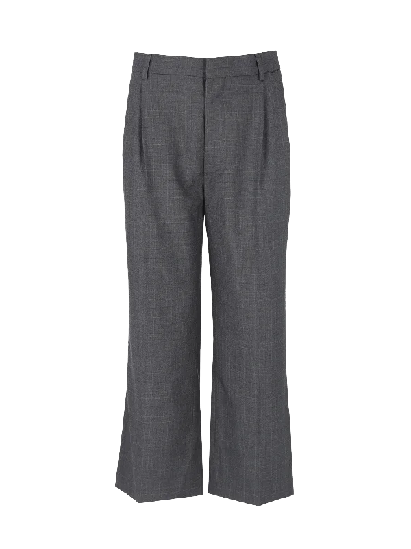 cropped prince of wales checked wool straight-leg trousers