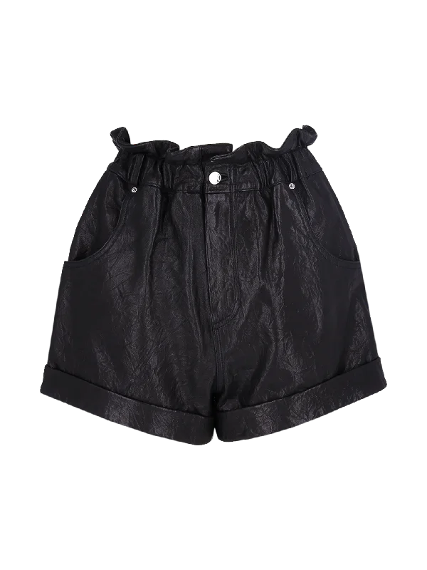 crushed effect leather shorts