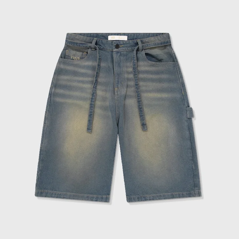 Dirty-Wash Wide-Leg Jorts - Dark Blue