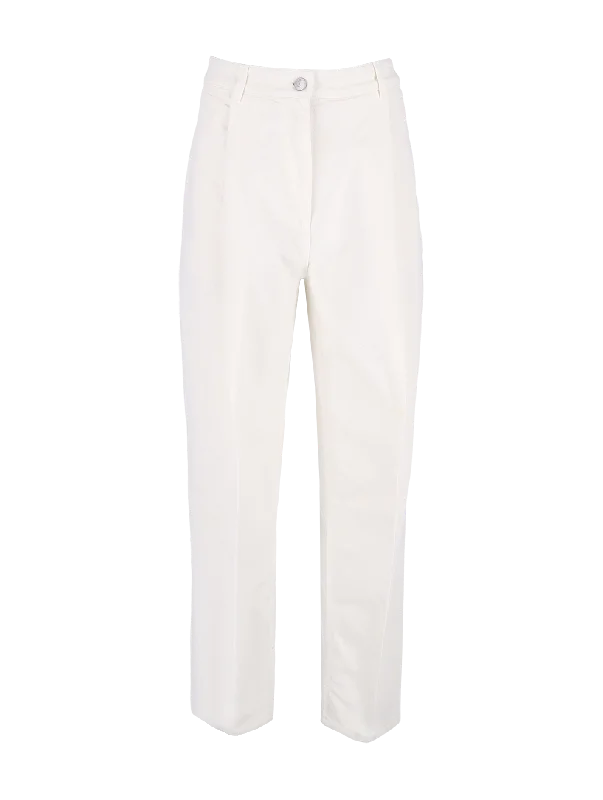 pleat-detail high-waisted denim trousers