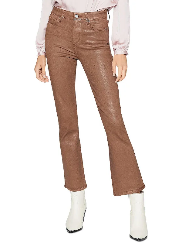 Claudine Womens Coated Faux Leather Ankle Pants