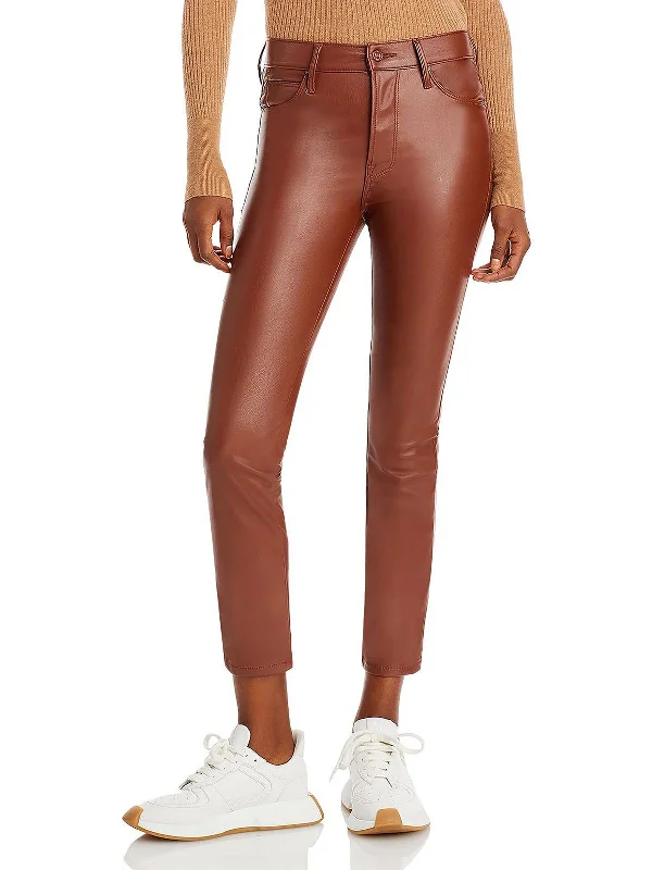 Dazzler Womens Faux Leather Mid-Rise Ankle Pants