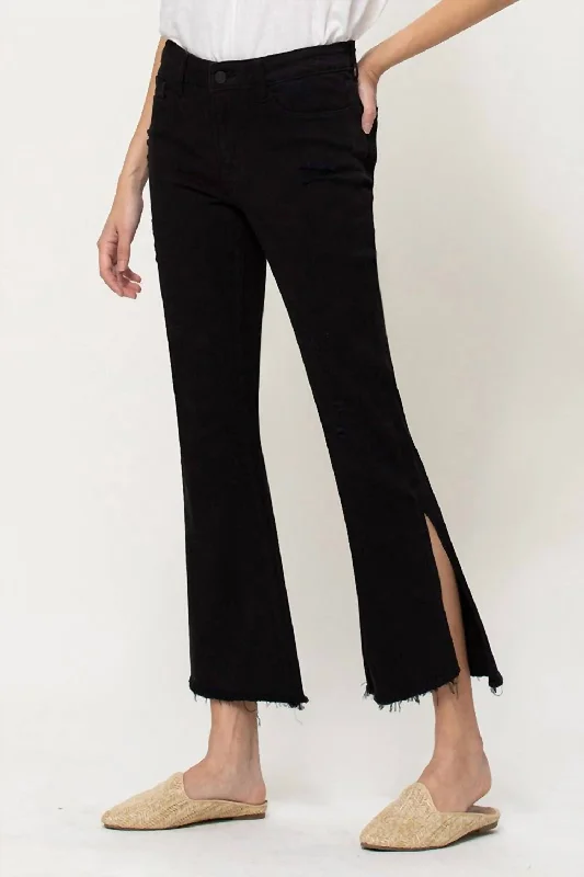 Mid Rise Crop Flare Jean With Side Slit In Black