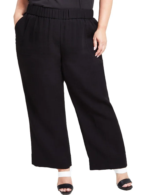 Plus Womens Solid Knit Trouser Pants