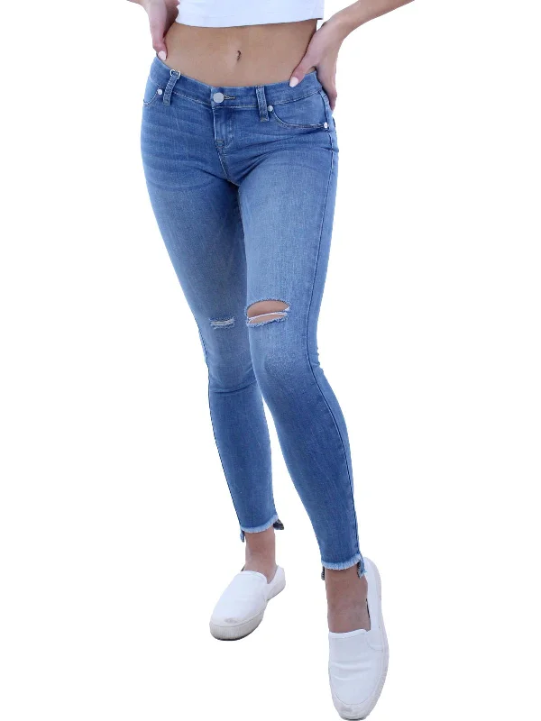 Spray-On Womens Mid-Rise Distressed Skinny Jeans