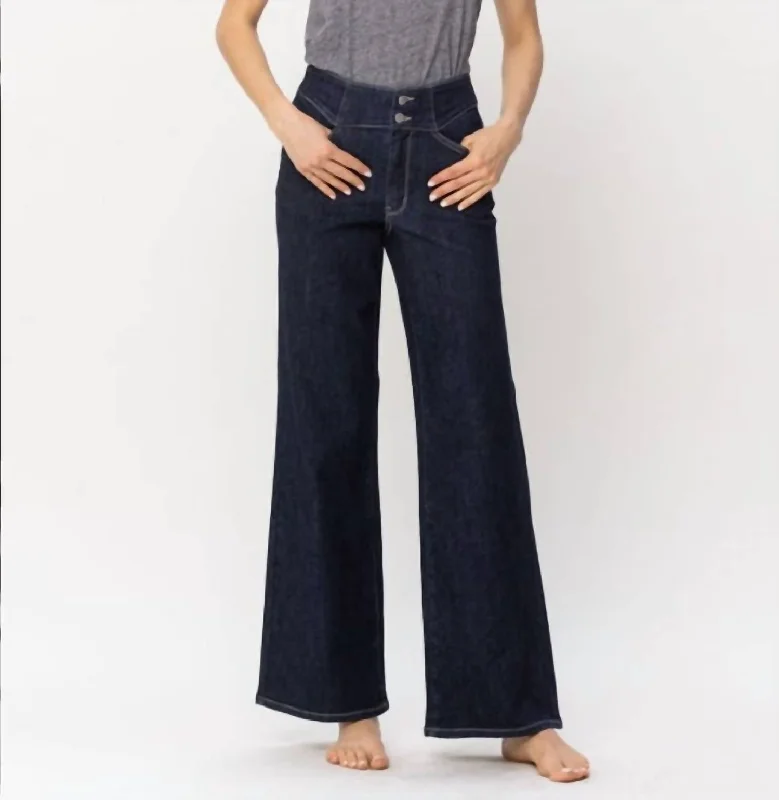 Wide Leg Geo Dark Wash In Blue