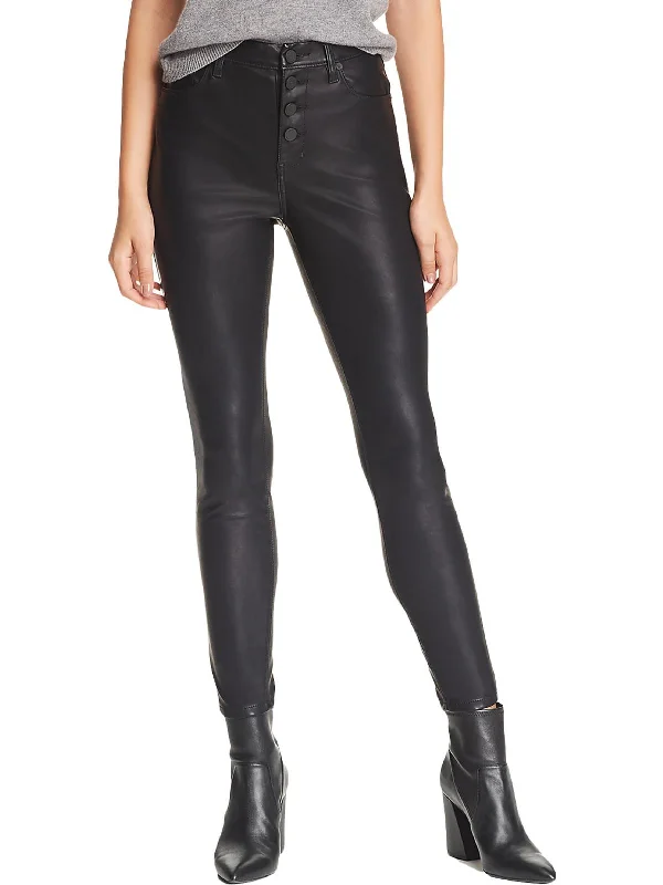 Womens Faux Leather Straight Leg Skinny Pants