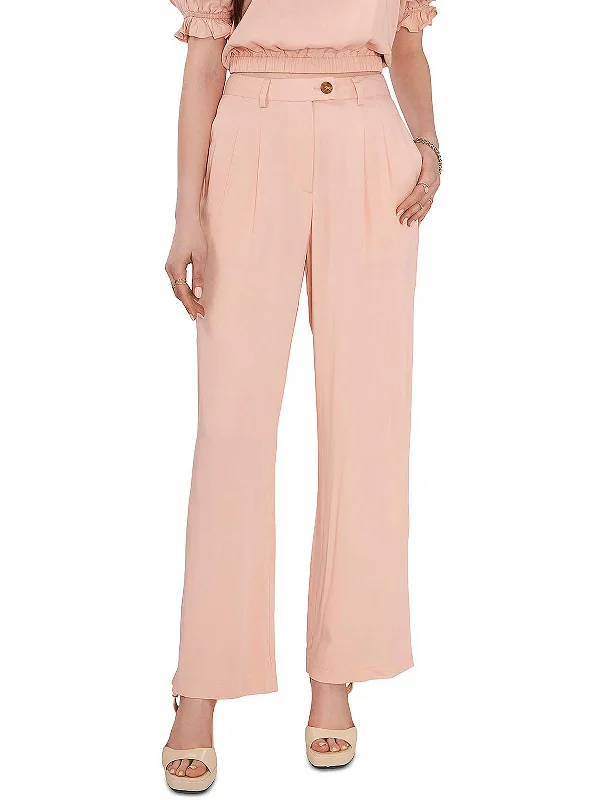 Womens Front Pleat Straight High-Waist Pants