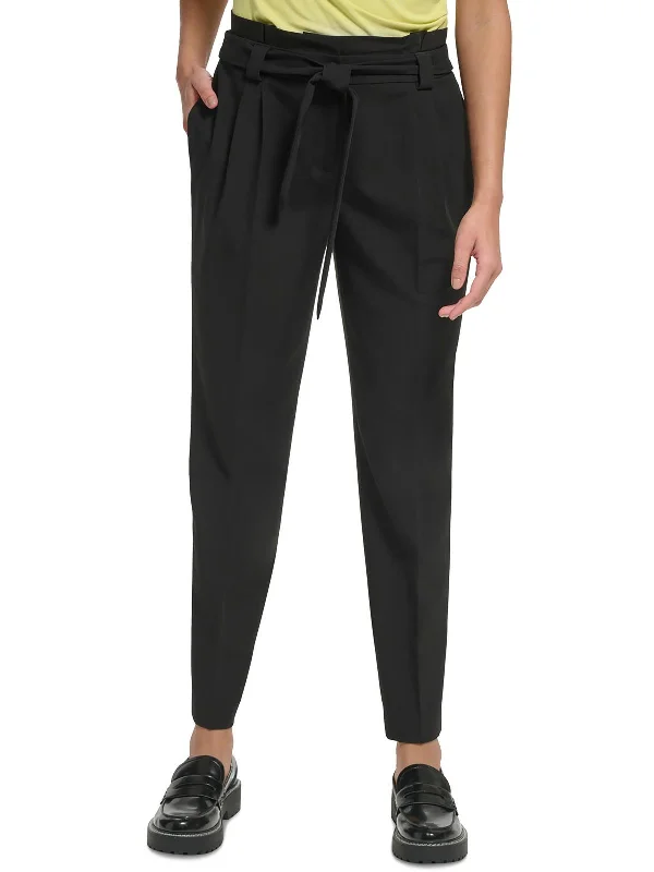 Womens High Rise Tie-Waist Straight Leg Pants